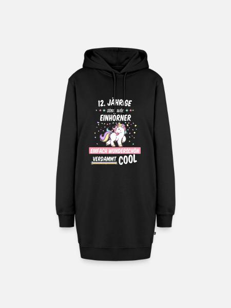 Geburtstag 12 Geburtstag Einhorn Spruch Party - Hoodie-Kleid - Schwarz