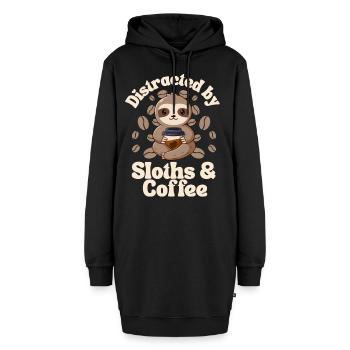 Faultier Kaffee Cafe Faultier braucht Kaffee - Hoodie-Kleid - Schwarz - Vorne - AI Model Female 172 light (172cm)