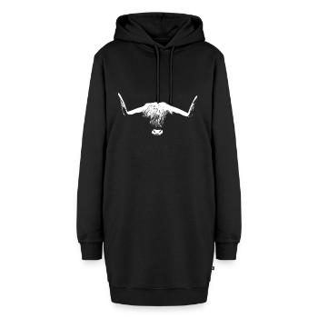 Head of a Highland Cattle Kopf eines Hochlandrinds - Hoodie-Kleid - Schwarz - Vorne - AI Model Female 172 light (172cm)