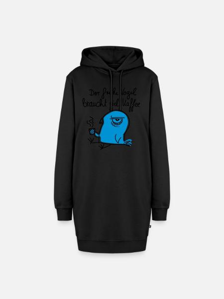Der frühe Vogel braucht viel Kaffee - Hoodie-Kleid - Schwarz