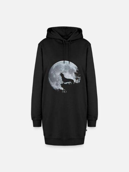 Dackel Mond - Hoodie-Kleid - Schwarz