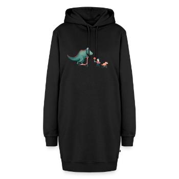 T-Rex, Halt Stop. Hier kommt Triceratops - Hoodie-Kleid - Schwarz - Vorne - AI Model Female 172 light (172cm)