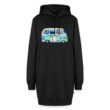 Regenbogen Retro Vintage Van Bus - Hoodie-Kleid - Schwarz - Vorne - AI Model Female 172 light (172cm)