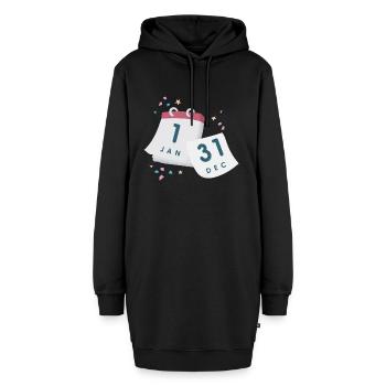 Kalender Silvester - Hoodie-Kleid - Schwarz - Vorne - AI Model Female 172 light (172cm)