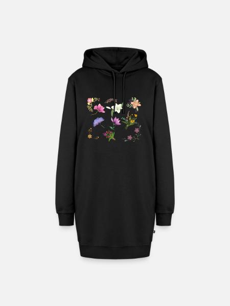 Blumenmuster - Hoodie-Kleid - Schwarz