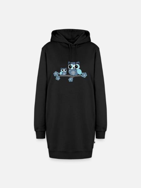 Winter-Eulen - Hoodie-Kleid - Schwarz