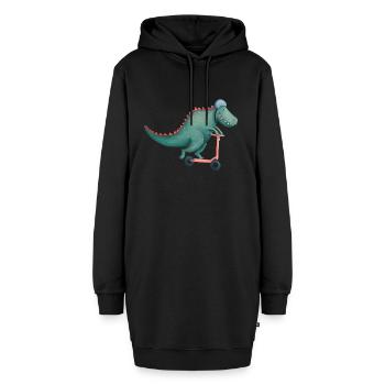 T-Rex fährt E-scooter - Hoodie-Kleid - Schwarz - Vorne - AI Model Female 172 light (172cm)