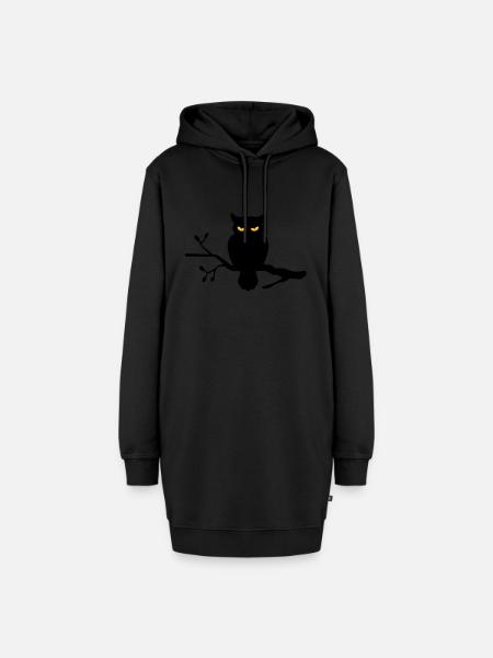 Eule auf Ast - Hoodie-Kleid - Schwarz