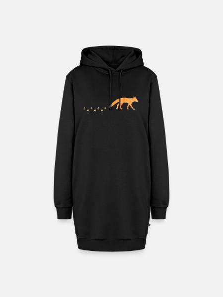 Polygonal Fox with Footprints - Hoodie-Kleid - Schwarz