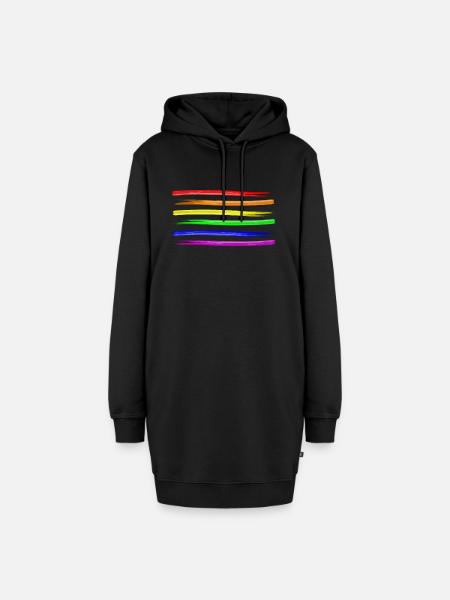 Regenbogen Farben Streifen LGBT Pinselstriche - Hoodie-Kleid - Schwarz