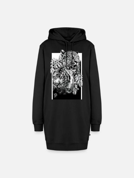 Tiger und Leopard - Hoodie-Kleid - Schwarz