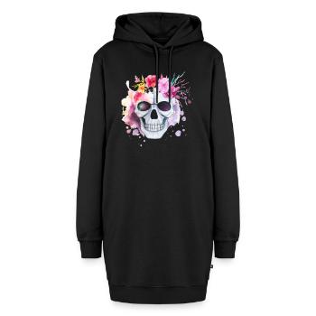 Totenkopf - Floral Skull Design - Trend Design - Hoodie-Kleid - Schwarz - Vorne - AI Model Female 172 light (172cm)