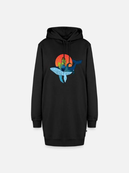 Wal und Meerjungfrau Design - Hoodie-Kleid - Schwarz