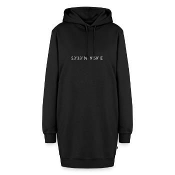 Hamburg Koordinaten - Modern & Minimalistisch - Hoodie-Kleid - Schwarz - Vorne - AI Model Female 172 light (172cm)
