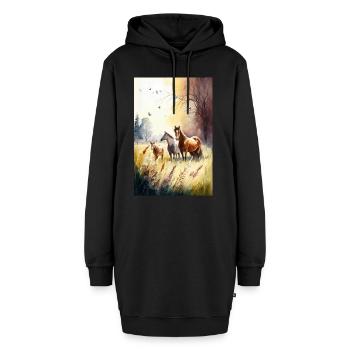 Pferde - Hoodie-Kleid - Schwarz - Vorne - AI Model Female 172 light (172cm)