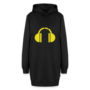 Gelbe Kopfhörer - Hoodie-Kleid - Schwarz - Vorne - AI Model Female 172 light (172cm)