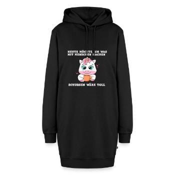 heute möchte ich etwas mit menschen machen Einhorn - Hoodie-Kleid - Schwarz - Vorne - AI Model Female 172 light (172cm)