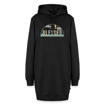 "Blessed" Schriftzug mit Bergpanorama (Boho Stil) - Hoodie-Kleid - Schwarz - Vorne - AI Model Female 172 light (172cm)