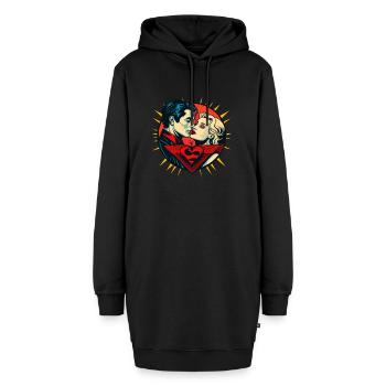 Valentinstag | Valentines Day | Retro | Super Love - Hoodie-Kleid - Schwarz - Vorne - AI Model Female 172 light (172cm)