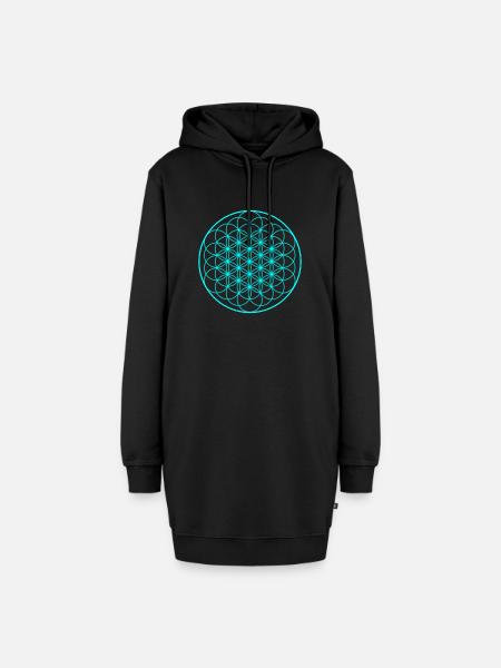 Lebensblume TÜRKIS - Hoodie-Kleid - Schwarz