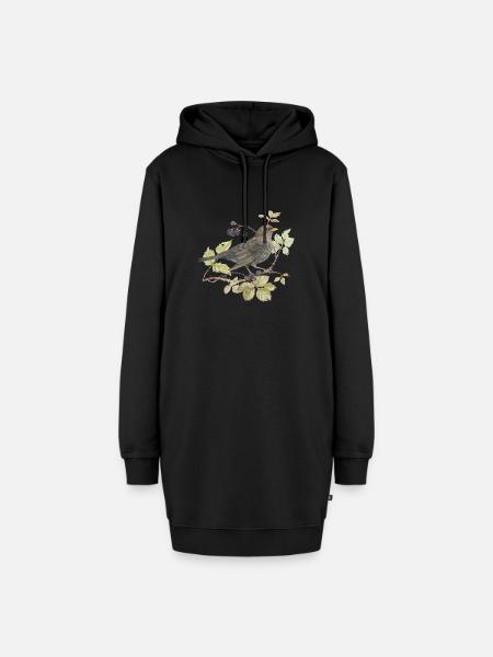 Amsel auf Zweig Liebevolle Aquarellzeichnung - Hoodie-Kleid - Schwarz