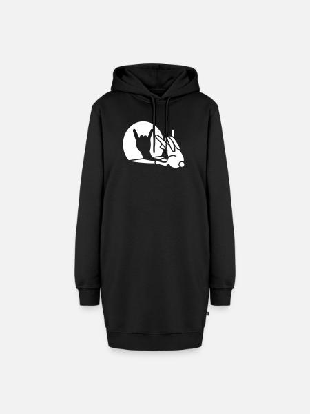 Lustige Kaninchen Schatten Hand Cartoon ROCK Musik METAL - Hoodie-Kleid - Schwarz