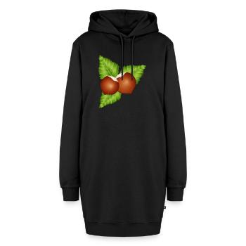 zwei leuchtend braune Haselnüsse mit Blätter - Hoodie-Kleid - Schwarz - Vorne - AI Model Female 172 light (172cm)