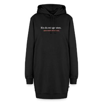 Bin da reingeraten. Jetzt mach ich halt mit. - Hoodie-Kleid - Schwarz - Vorne - AI Model Female 172 light (172cm)