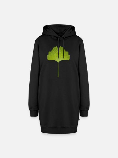 saftig grünes Ginkgo Blatt mit hellen Linien - Hoodie-Kleid - Schwarz