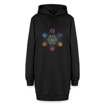 Metatrons Würfel, Cube, Chakras, Yoga Symbol - Hoodie-Kleid - Schwarz - Vorne - AI Model Female 172 light (172cm)