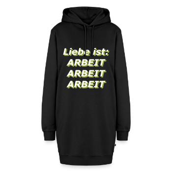 Liebe ist: Arbeit Arbeit Arbeit - Hoodie-Kleid - Schwarz - Vorne - AI Model Female 172 light (172cm)