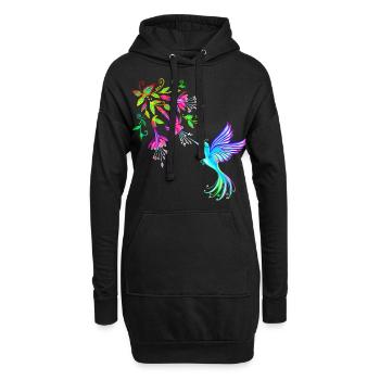 Colibri avec fleur fleurs oiseau nature plante animaux - Sweat-shirt à capuche long Femme - noir - Devant