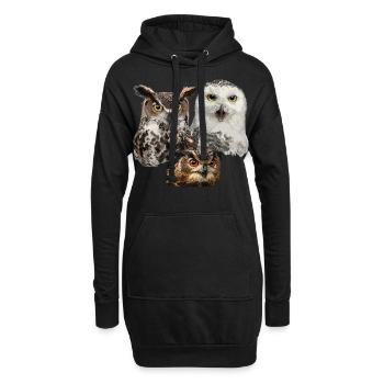 Eulen - Hoodie-Kleid - Schwarz - Vorne