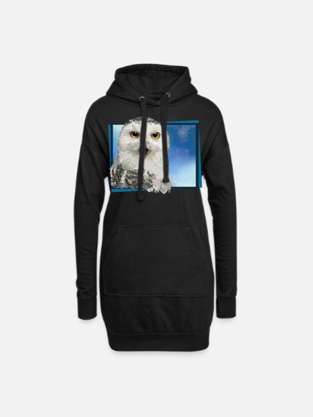 Schneeeule - Hoodie-Kleid - Schwarz