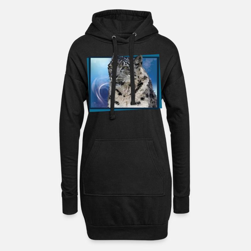 Schneeleopard - Hoodie-Kleid - Schwarz