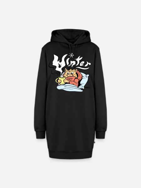 Winter Katze - Hoodie-Kleid - Schwarz