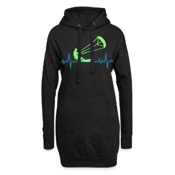 Kitesurfen Kiteboarding Kitesurf Heartbeat Puls - Hoodie-Kleid - Schwarz - Vorne