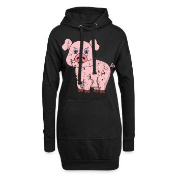 Porcinet cochon style grunge vintage rétro - Sweat-shirt à capuche long Femme - noir - Devant