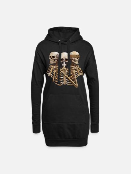 Skeleton Hear No Evil. Speak No Evil. See No Evil - Hoodie Dress - black