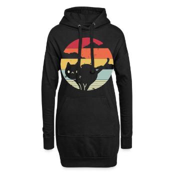 Drôle de chat dans un style rétro - Sweat-shirt à capuche long Femme - noir - Devant