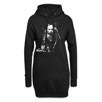 Chat samouraï cool - Sweat-shirt à capuche long Femme - noir - Devant