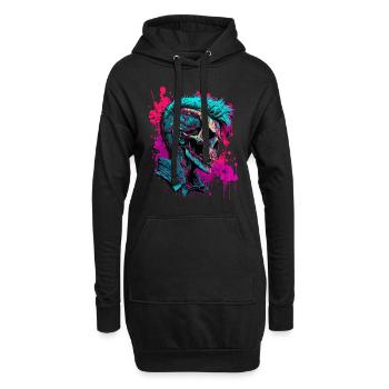 Crâne de zombie rave - Sweat-shirt à capuche long Femme - noir - Devant