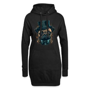 Kleiner Mops mit großem Hut - Hoodie-Kleid - Schwarz - Vorne