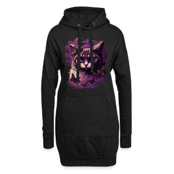 Maine-Coon-Katze - Hoodie-Kleid - Schwarz - Vorne