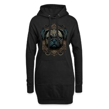 Kleiner Mops mit Ornamenten - Hoodie-Kleid - Schwarz - Vorne