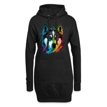 Husky arc-en-ciel - Sweat-shirt à capuche long Femme - noir - Devant