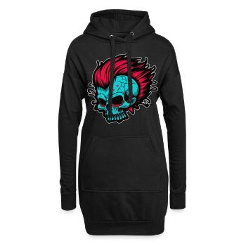 Cartoon Horror Punk Zombie Skull - Hoodie-Kleid - Schwarz - Vorne