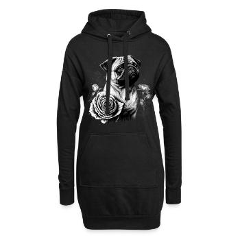 Chien carlin avec des roses rouges - Sweat-shirt à capuche long Femme - noir - Devant