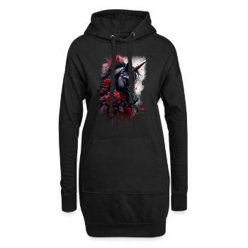 Rose und Einhorn - Hoodie-Kleid - Schwarz - Vorne