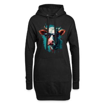 Eine Kuh mit Sonnenbrille - Hoodie-Kleid - Schwarz - Vorne